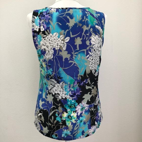 ⭐️Elementz⭐️Blue Floral Print Sleeveless Blouse Women’s Summer Tank Top Shirt - Picture 4 of 6